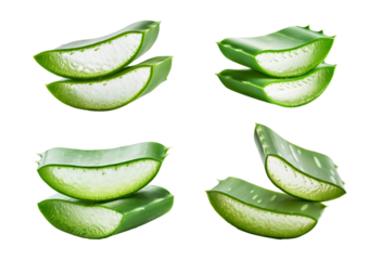 Collection piece of cross-cut aloe vera isolated on transparent or white background