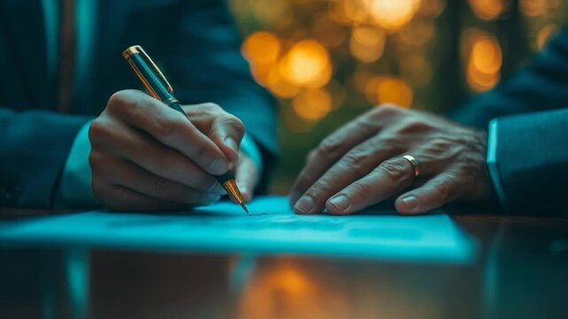 Businessman Hands Writing On Paper With A Pen Closeup Formal Atire