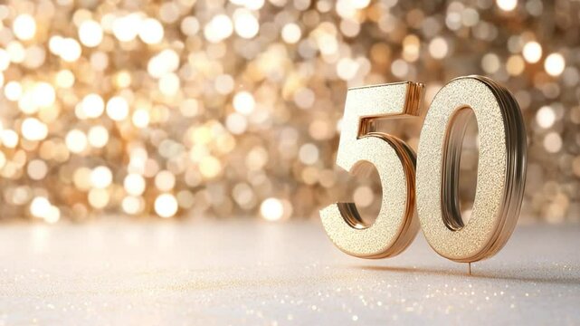 Golden number fifty celebration anniversary milestone event bokeh background