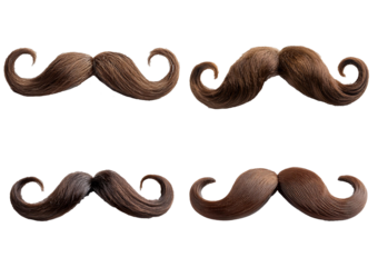 Collection Curly moustache isolated on transparent or white background