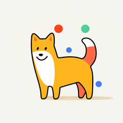 Obraz premium Cute Cartoon Dog Character Illustration Vector: Playful Whimsical Animal with Orange Fur Smiling Jumping and Wagging Tail in Cheerful Childish Colorful Artwork Background – Pawsitive Pet Drawing