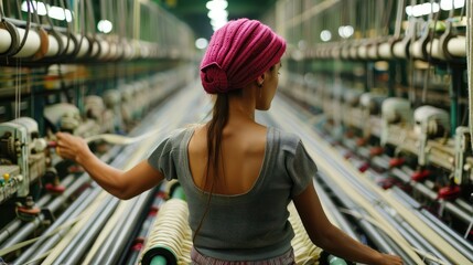 Woman Working in a Textile Factory