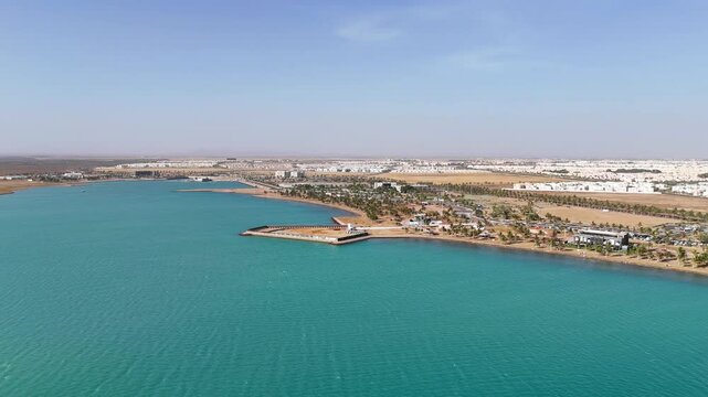 Yanbu, Saudi Arabia - May 20 2025, Aerial view panorama marina and sea front, Yanbu, Saudi Arabia 4k drone video