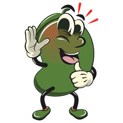 manggo retro vektor illustration mascot character wave hand and give a thumbs up sign, work of hand drawn
