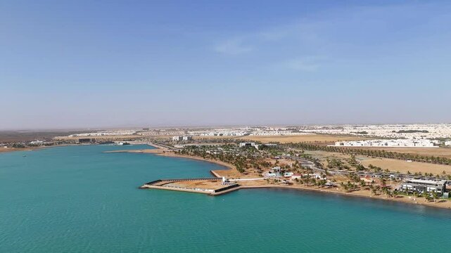Yanbu, Saudi Arabia - May 20 2025, Aerial view panorama marina and sea front, Yanbu, Saudi Arabia 4k drone video