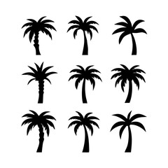 Set of palm trees silhouette