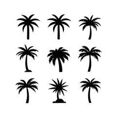 black vector single palm tree icon silhouette