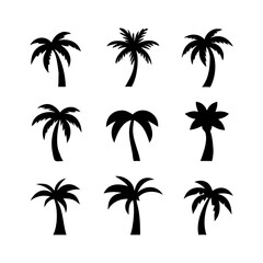 Black palm tree silhouettes set. Vector EPS 10