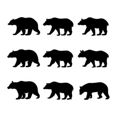 various bear silhouettes on the white background