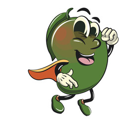 manggo retro vektor illustration mascot character as flying superhero wearing a robe, work of hand drawn