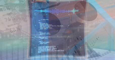 Image of data processing over cityscape