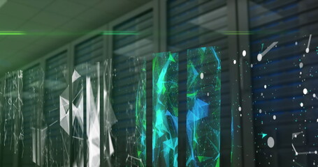 Image of shapes and connections over servers