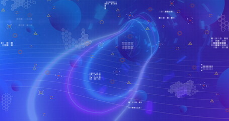 Image of scope scanning and globe over purple background