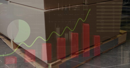 Image of data processing over box in warehouse