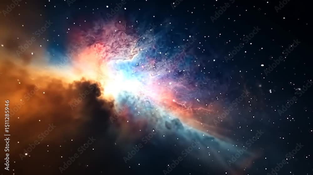 Wall mural abstract depiction of a nebula with vibrant colors like orange blue and purple floating in the deep 
