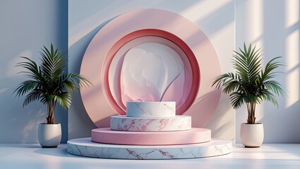 Elegant podium with plants for product presentation