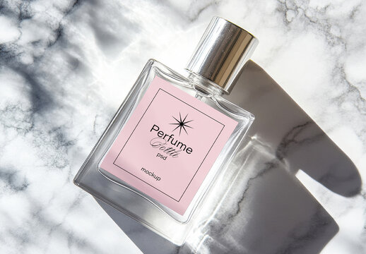 Perfume Bottle Mockup on Marble with Shadows