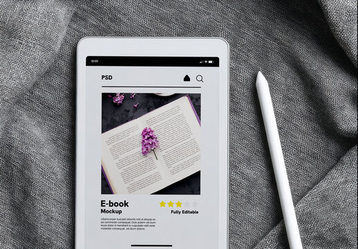 E-Book Reader Mockup on Soft Fabric Background