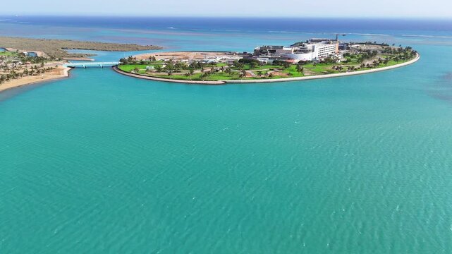 Yanbu, Saudi Arabia - May 20 2025, Aerial view panorama marina and sea front, Yanbu, Saudi Arabia 4k drone video