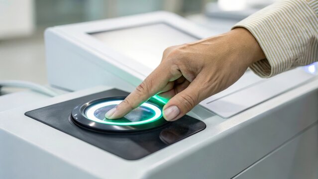 User interacting with a modern touch control panel in a sleek environment.