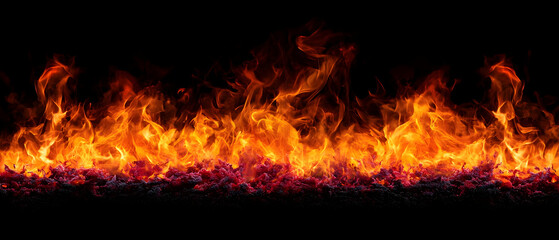 Abstract Fiery Flames Against Black Background