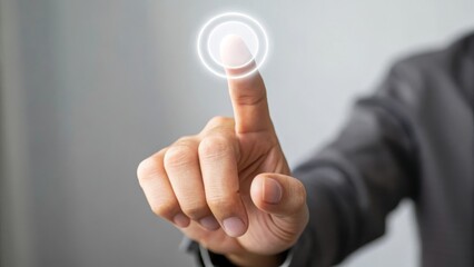 A hand poised to interact with a digital interface or touch screen.