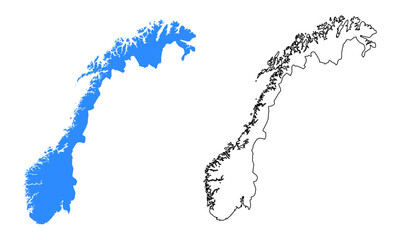 Map of Norway. Detailed outline and blue silhouette	
