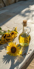 bottle of sunflower oil and sunflower