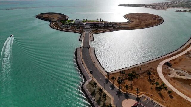 Yanbu, Saudi Arabia - May 20 2025, Aerial view panorama marina and sea front, Yanbu, Saudi Arabia 4k drone video