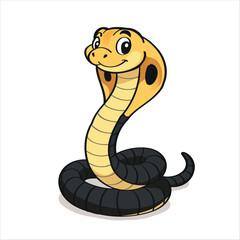 Friendly Cartoon Cobra with Hood Up and a Playful Smile, Ready for Children's Entertainment