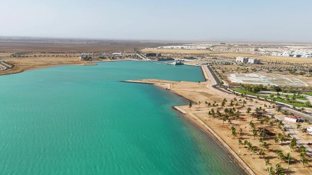 Yanbu, Saudi Arabia - May 20 2025, Aerial view panorama marina and sea front, Yanbu, Saudi Arabia 4k drone video