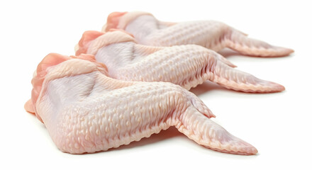 Fresh Raw Chicken Wings Pale Pink on White Background