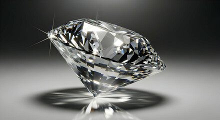 Sparkling Diamond with Facets on Gray Background