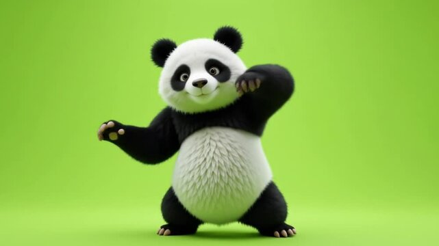 Cute 3D cartoon illustration of a baby panda doing a boxing move, perfect for fun designs.