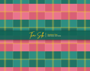 Decorative seamless pattern background. Inspired by Southern Thai silk pattern style called "Sarong Tarang". Colored in traditional pink and green.