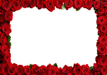 Red roses frame empty space on transparent background, PNG