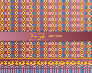 Decorative seamless pattern background. Inspired by North Eastern Thai silk pattern style called "Sin Mak Bok". Colored in taditional pink and blue.