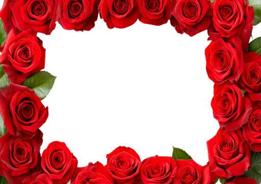 Red roses frame border for text and design on transparent background, PNG