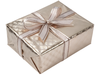 Golden Gift Box with Ribbon Isolated on transparent background, Isolated Png file, Cut-out, Isolate Png, No Background, Isolated object