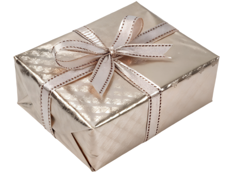 Golden Gift Box with Ribbon Isolated on transparent background, Isolated Png file, Cut-out, Isolate Png, No Background, Isolated object