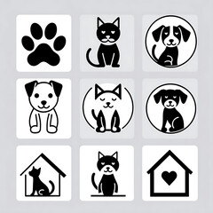 Pet icons set black and white isolated on transparent background