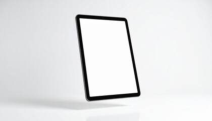Tablet with blank screen on black matte surface