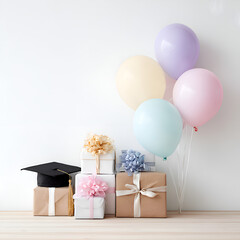 Graduation Celebration Party: Pastel Colors, Balloons, Gifts, Decorations, Achievement, Ceremony, Milestone Event, Fun Accessories for Family and Friends Moments