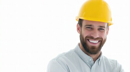 Smiling Engineer in Hardhat with White Background