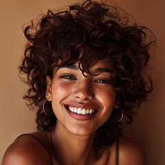 Stunning Indoor Portrait of Beautiful Brunette with Dark Skin