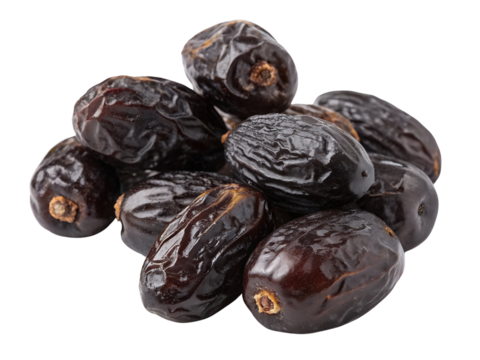Close-Up of Pile of Ajwa Dates Isolated on transparent background, Isolated Png file, Cut-out, Isolate Png, No Background, Isolated object