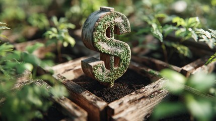 Dollar sign growing in soil
