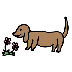 Hand drawn illustrations of puppy and flower png for cartoon characters, comic, mascot, cute patch, dog drawing, adopt and rescue animal, pet shop, foster home, shelter, sticker, home yard, park