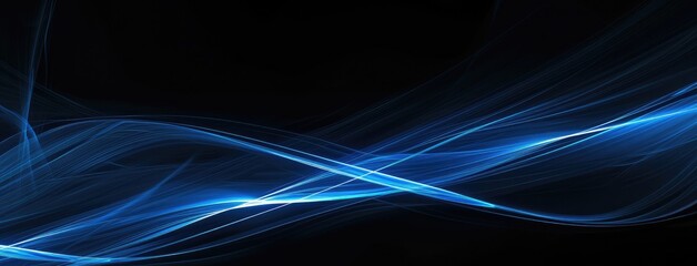 Abstract Blue Light Waves Swirling on Black