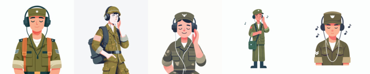 soldier character vector listening to music